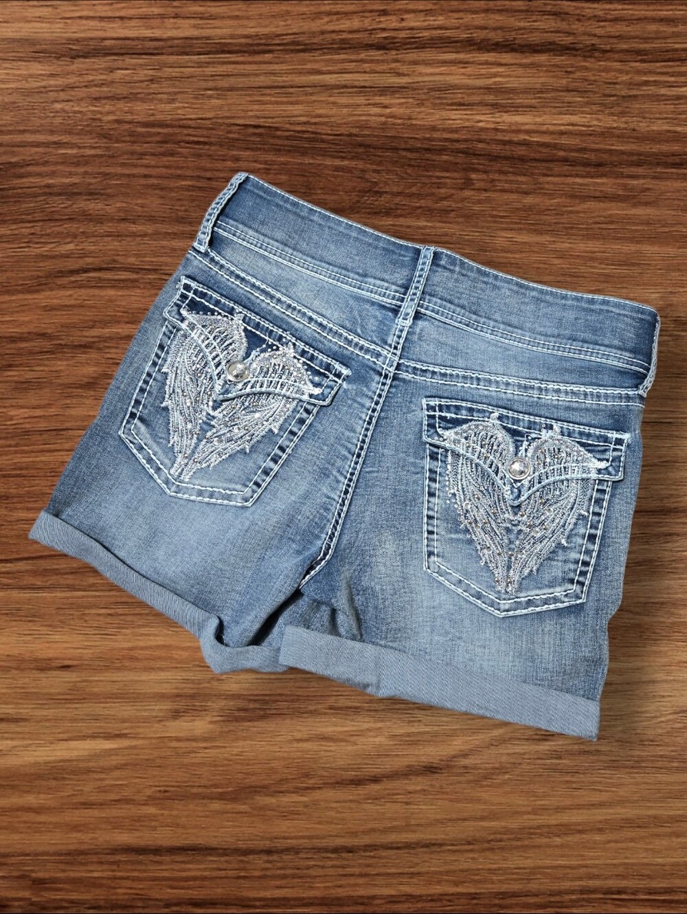 Apt. 9 Light Blue Embellished Angel Wings Rhinestone Denim Shorts